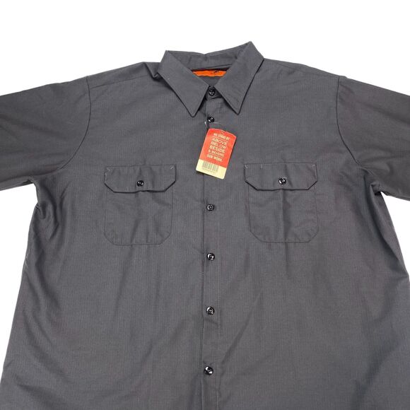 Red Kap Rip Stop Work Shirt Men's 2XL Gray Chest Pocket Durable Button Down - Picture 9 of 15